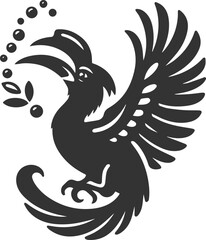 Black vector silhouette of a hornbill bird drawing illustration