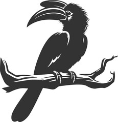 Black vector silhouette of a hornbill bird drawing illustration