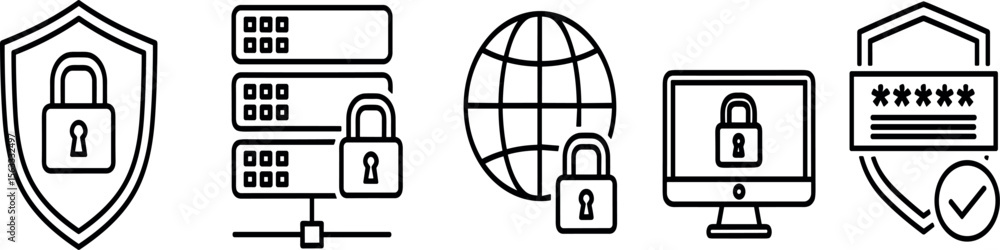 Fototapete cyber security icon set. data and network protection symbol for app, ui, website. computer and technology protection vector icons on transparent background
