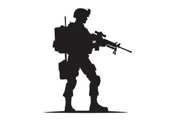 military logo silhouette vector, army soldiers with rifle silhouette vector, silhouette military men stood with short guns, soldier army logo silhouettes vector on a white background