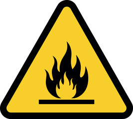 flammable, inflammable substances sign. fire warning sign in yellow triangle, isolated on transparent background. hazard icon. printable vector.