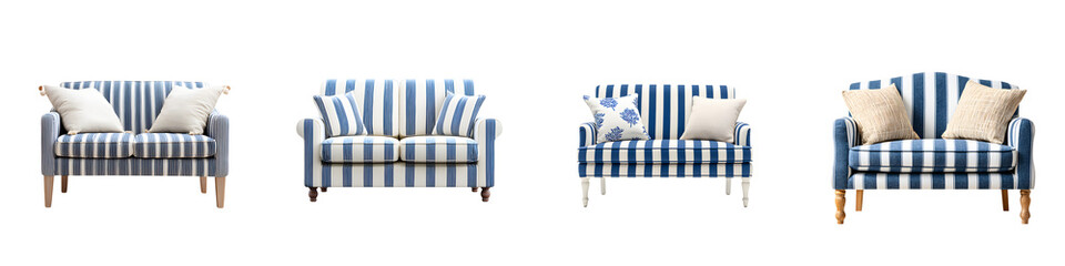 Nautical Striped Sofas with Cushions on White