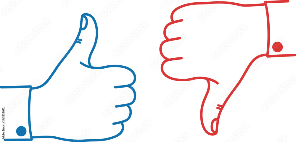 Poster like and unlike button. thumbs up and down outline button for good or bad feedback. vector symbol on