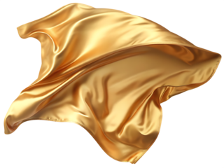 golden silk fluttering in the wind isolated on white background PNG, ai generated