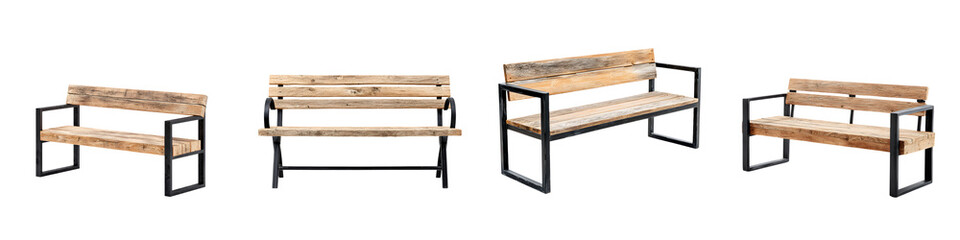 Industrial Style Wood and Metal Bench Isolated on White