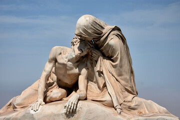 Detail of the statue of Jesus Christ and Veronica, by Auguste Carli, at the Stations of the Cross...
