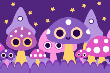 Obraz premium Magical Forest Edge with Glowing Mushrooms Design