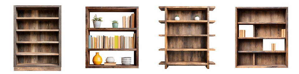 Rustic Wooden Bookcases Collection on White Background © R Studio