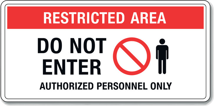 Restricted area authorized personnel only sign. printable warning sticker, banner, board. vector Illustration on red and white background..