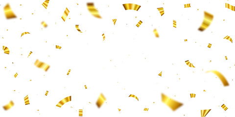Gold confetti. Celebration background with beautiful golden confetti vector illustration. Glittering confetti on a transparent background.