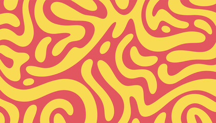 Summer bright retro 60s or 70s background with colorful leaking smooth organic bold lines. Poisonous flashy red and yellow colors