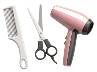  hairdresser tools scissors comb and hairdryer-s isolated on white background PNG, ai generated