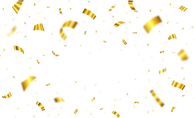 Gold confetti. Falling shiny golden confetti isolated. Glittering confetti on a transparent background. Party celebration vector decoration