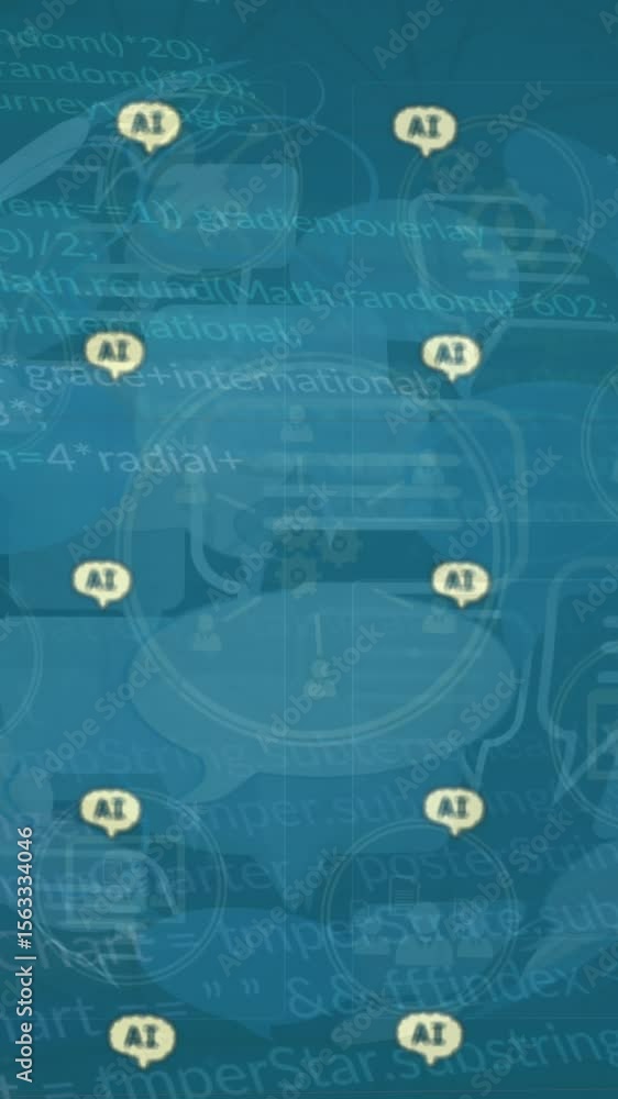 Poster animation of ai data processing over globe with ai icons