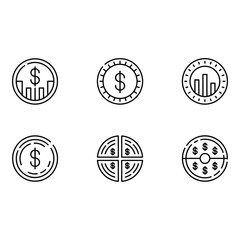 Obraz premium Six Minimalist Line Icons Finance Currency Investment Growth and Profit Symbols