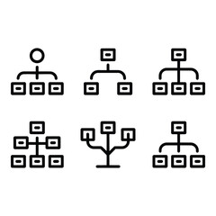 Six Modern Hierarchy Chart Icons Clean Line Style Organizational Structure Business Concept