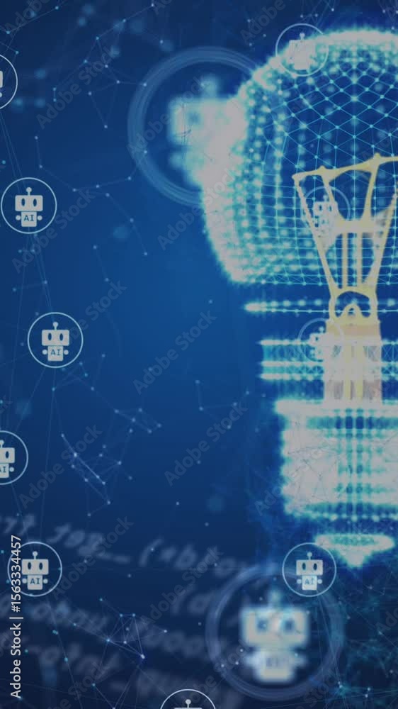 Poster animation of light bulb, connections and data processing