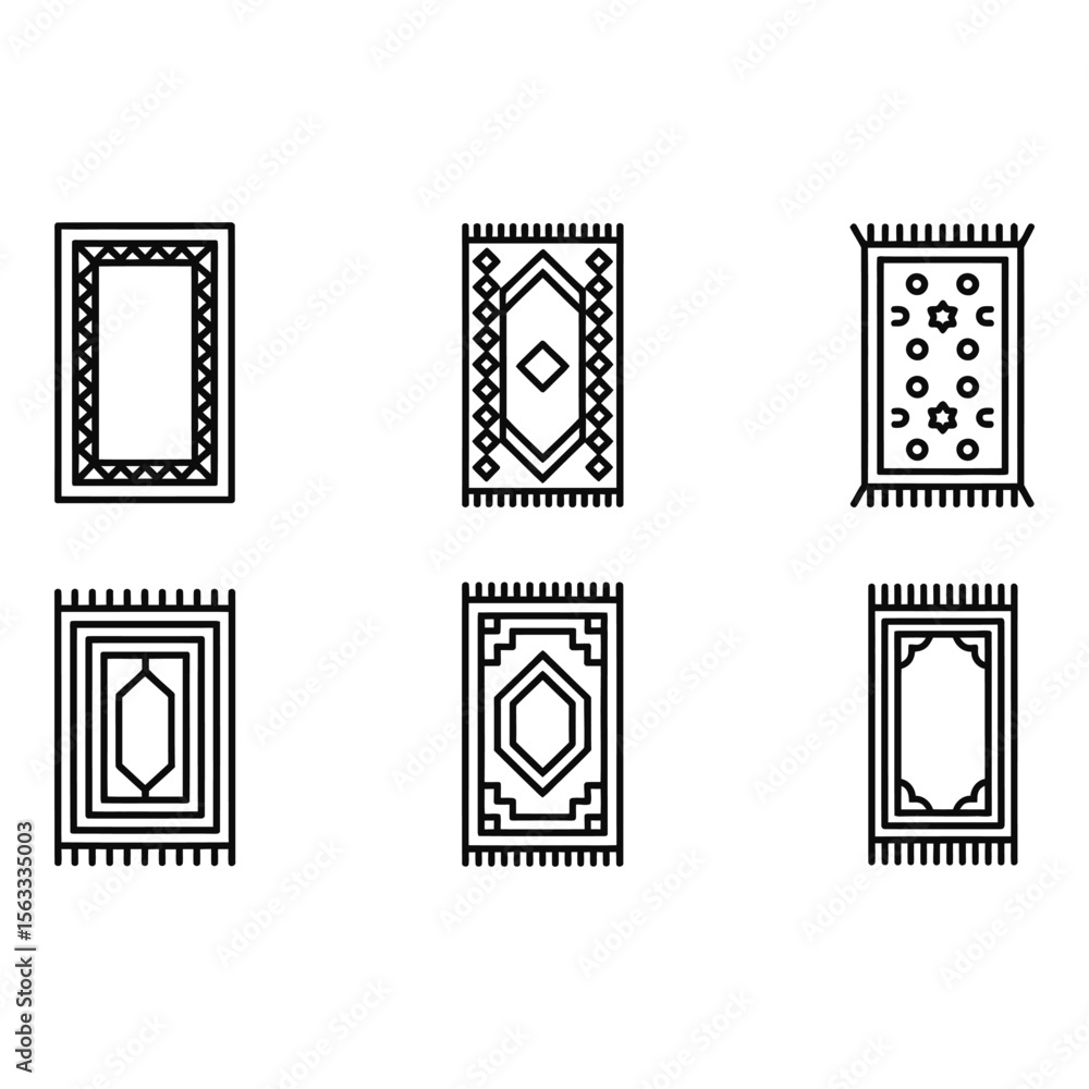 Poster six simple line art rug icons geometric minimalist and modern design elements for web or print