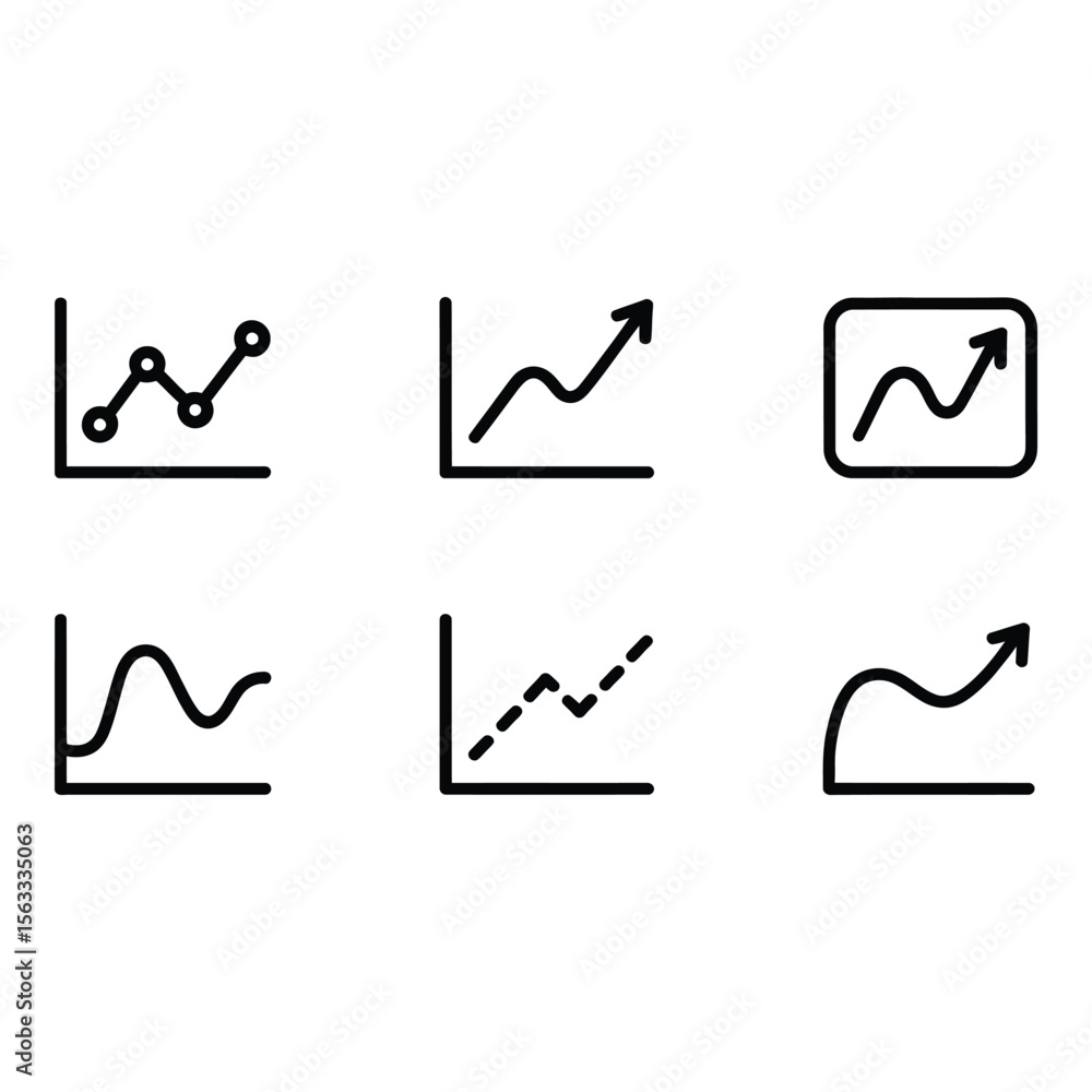 Aufkleber six simple line graph icons growth trend data progress statistics and analysis
