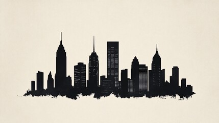 Striking Monochrome Silhouette of a Modern City Skyline with Tall Buildings