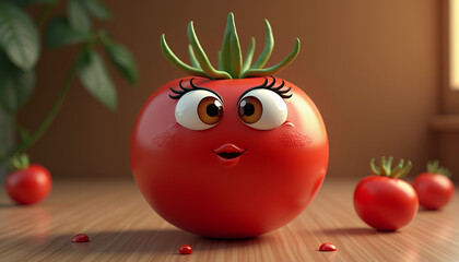 Animated Tomato Character with Big Eyes