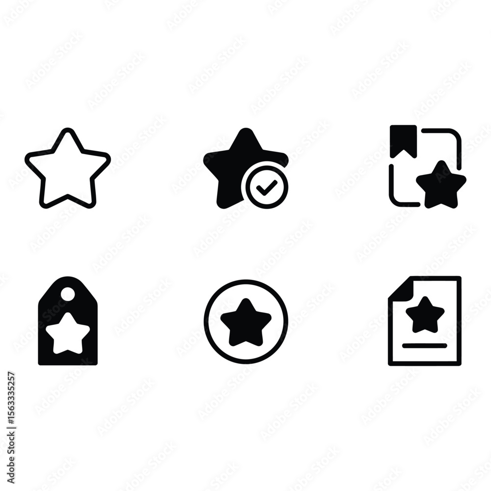 Aufkleber six simple star rating icons modern bold black glyphs for ui design website and app development