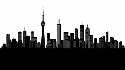 Striking Black and White Silhouette of a Modern Urban City Skyline