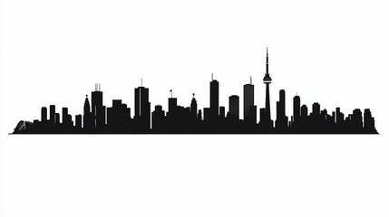 Toronto Cityscape Silhouette: A Modern Urban Skyline on White Background