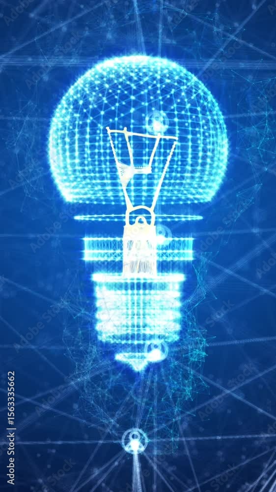 Poster animation of light bulb, connections and data processing