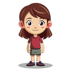 Obraz premium Cute cartoon girl in red shirt and gray shorts