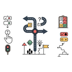 Strategic Decision Making Process Flat Design Vector Illustration of Choices Planning and Success
