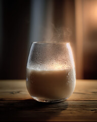 Glass of Cold Milk with Condensation