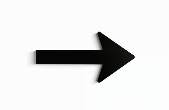 Black arrow points right on white background. Simple symbol, direction, navigation concept. Design element for web interface, business, progress, next, upload. Modern sign for pointer, direction,