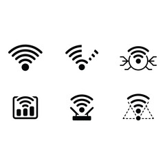 Wireless Network Icons Modern Minimalist Black Glyph Set for Technology Internet and Connectivity Designs