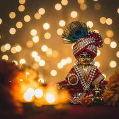 Festive Aura: Beautiful Bal Gopal Idol with Sparkling Background