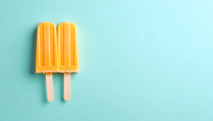Two yellow popsicles on a light blue background