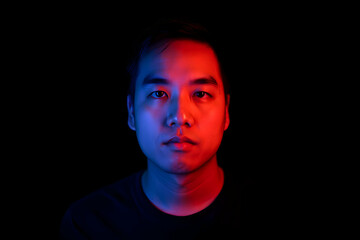 Portrait of a Young Man with Colorful Lighting Effects