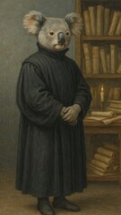 Koala scholar in vintage attire.
