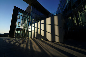 Modern Architectural Design with Long Shadows at Sunset