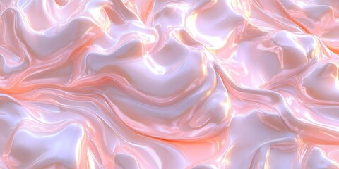 Fototapeta premium Elegant 3D Pink Waves Render with Glossy Pearl Tone, Modern Abstract Wavy Surface Design