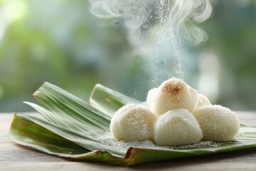 Mochi on banana leaf
