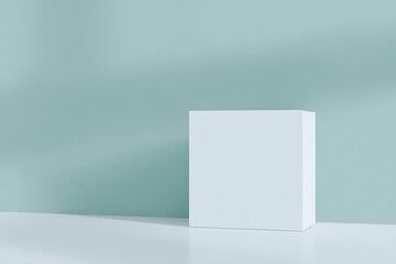 Blank White Cube on Light Teal Background