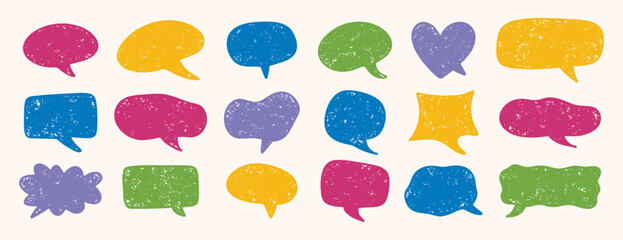 Hand drawn speech bubbles colored textured set dialogue design