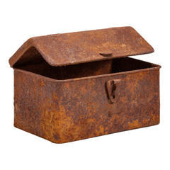 Rusty Metal Box with Open Lid on Transparent Background