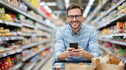 man shopping in supermarket