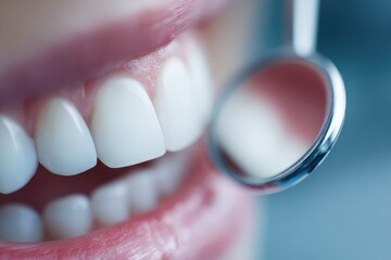 Dental mirror showing aligned teeth inside the mouth