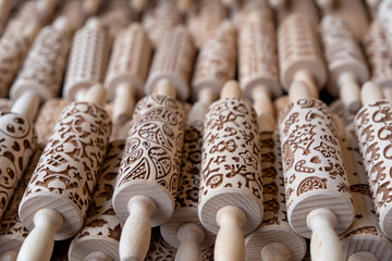 Christmas rolling pins for sale at the traditional Christmas market.