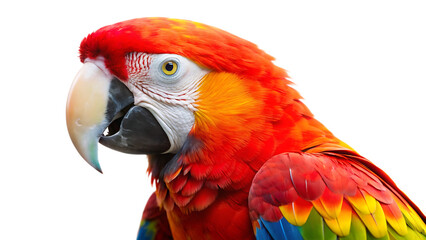Fototapeta premium red and yellow macaw isolated on white background PNG , AI GENERATED