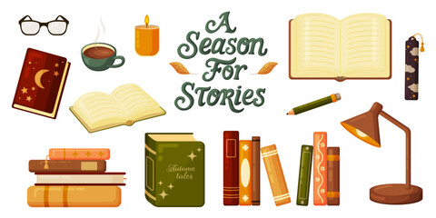 Cozy fall reading flat design elements