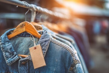 Close-up of price tag on old denim jacket